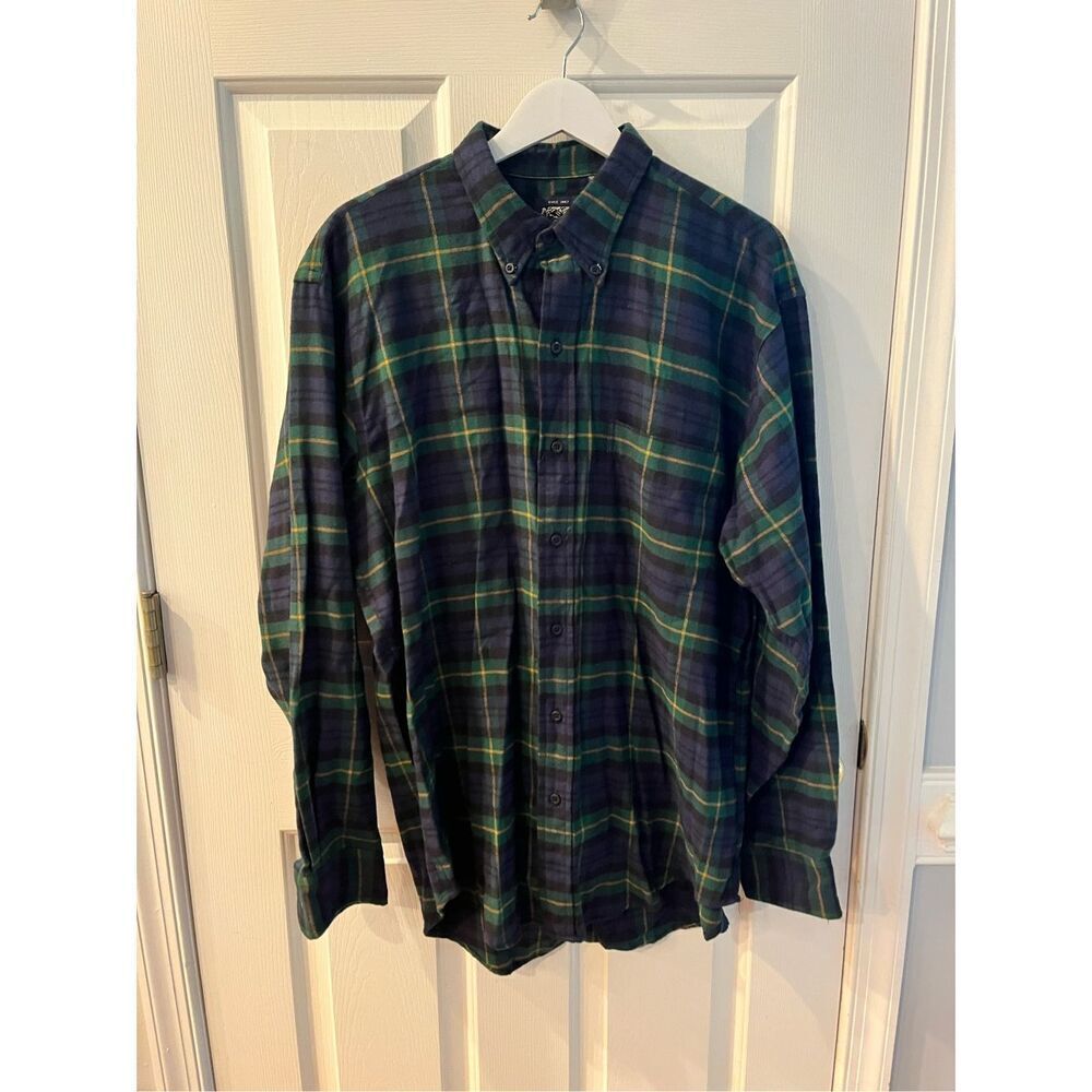 Britches Blue & Green Plaid Flannel Button Down Shirt sz L EUC